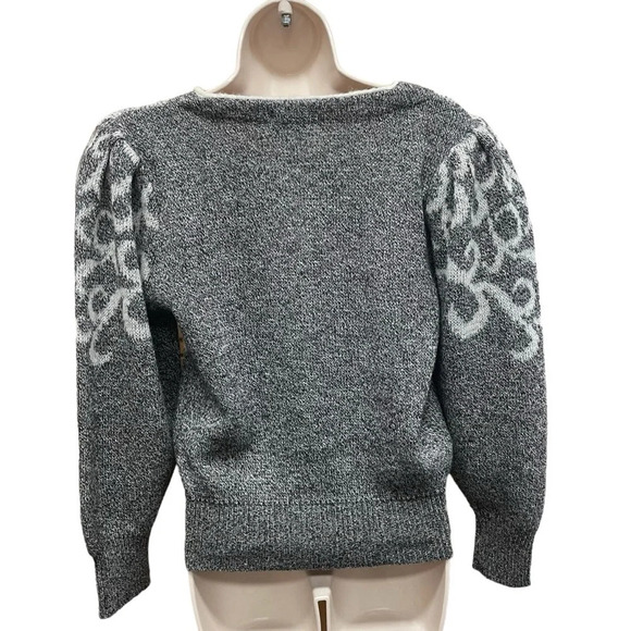 Tomomi Japanese knit sweater gray with swirly design women’s medium - Picture 2 of 6